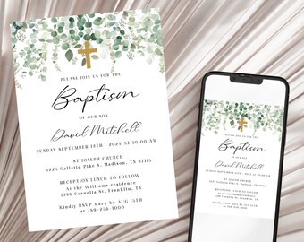 Baptism Invitation Template, Christening Invite, Printable Baptism Invite, Editable Invitation, Baptism Invitation