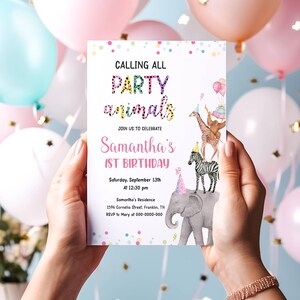 Bewerkbare feestbeesten verjaardagsuitnodiging Wilde dieren uitnodiging dierentuin safari dieren jongen Corjl-sjabloon afdrukbare downloaden