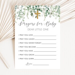 Prières pour carte de bébé, modèle de jeu de baby shower, jeu imprimable, prière de baptême, verdure, prière de baptême, croix, téléchargement instantané