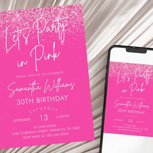 Editable Lets Party in Pink Birthday Invitation, Printable Birthday Party Invite, Editable Template, Instant Download