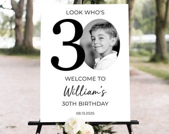 30th Welcome Sign, Look Who's 30 Welcome Sign, Modern 30th Welcome Sign, 30th Poster with Photo, Birthday Welcome Poster, 30th Welcome