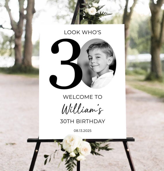 30th Welcome Sign, Look Who's 30 Welcome Sign, Modern 30th Welcome Sign, 30th Poster with Photo, Birthday Welcome Poster, 30th Welcome