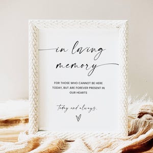 Modern Minimalist In Loving Memory Sign Template, Printable Memorial Sign for Wedding, Wedding Memorial Sign, Watching From Heaven image 3