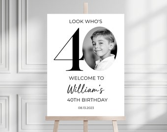 40th Welcome Sign, Look Who's 40 Welcome Sign, Modern 40th Welcome Sign, 40th Poster with Photo, Birthday Welcome Poster