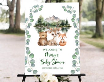 Woodland Baby Shower Welcome Sign, Welcome sign, baby shower sign, Woodland Animals Baby Shower, Greenery baby shower, Printable sign