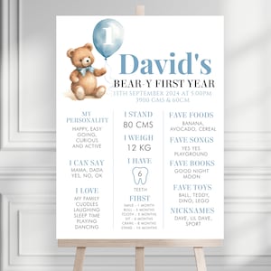Beary First Birthday Milestone Sign, Bear 1st Birthday Milestone Board ...