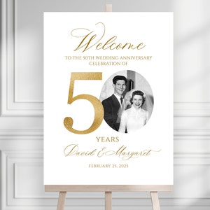Photo Anniversary Welcome sign, 50th Wedding Anniversary Welcome Sign, 50th Anniversary Decoration, Golden Anniversary Sign, Editable