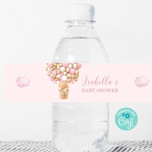 Étiquette de bouteille rose modifiable pour baby shower, pour fille, étiquettes de bouteille d'eau ours, étiquettes de bouteille d'eau décoration ours imprimables pour baby shower