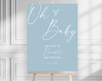 Niebieski znak powitalny na Baby Shower Oh, Oh Baby Shower, edytowalny znak powitalny na Baby Shower, Baby Shower dla chłopca, znak powitalny, to chłopiec