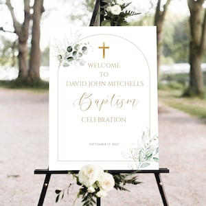 Greenery Baptism Welcome Sign, Editable Greenery Arch Baptism Welcome Sign, Christening Welcome Sign, Girl Communion Welcome Sign