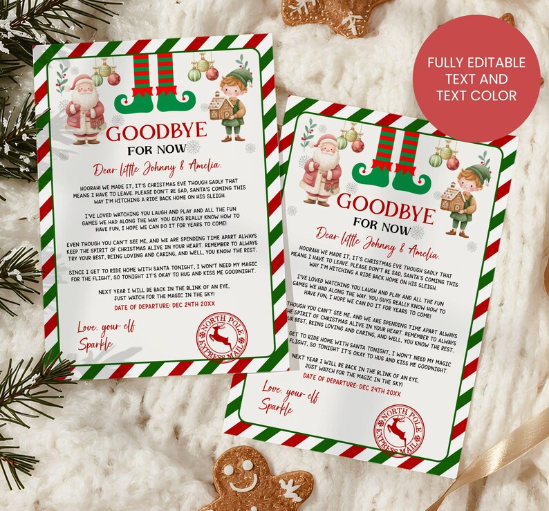 Editable Elf Goodbye Letter Elf Departure Letter Elf Farewell Letter ...