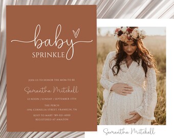 Bearbeitbare Babyparty besprühen Einladung, Geschlecht Neutral, Terrakotta-Dusche, Babypartyeinladung, Minimalist Babyparty Sofort Download