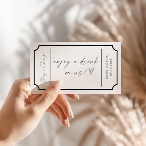 Modern Wedding Drink Ticket Template, Minimal Wedding Drink Voucher, Drink Tickets for Wedding, Drink Tickets Printable Engagement Editable