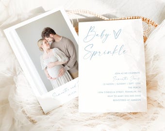 Baby Sprinkle Invitation Boy, Baby Sprinkle Invite Template, Modern Baby, Blue, Baby Shower Invitation, Minimalist Baby Shower, Editable