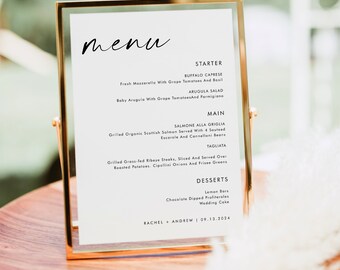 Wedding Menu Template, Printable Menu Card, Wedding Menu Printable, Instant Download