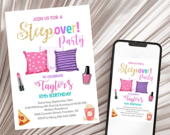 Sleepover Birthday Invitation Slumber Party Teen Invite Girl Pajama Party Glamping Movie Night Digital Printable Editable download