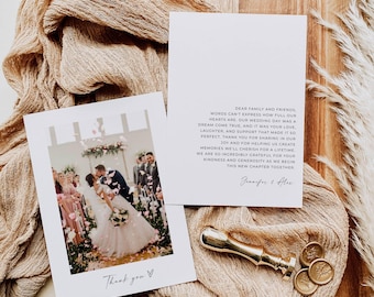 Minimalist Wedding Thank You Card with Photo, Thank You Card Template, Modern Wedding Thank You Card, Thank You Cards