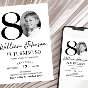 Male 80th Birthday Invitation Template, Look Who's 80, Photo 80th Birthday Invite, Editable Template, Black and White 80th Birthday