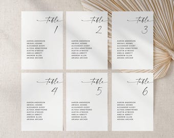 Minimalist Wedding Seating Chart Card Template, Modern Wedding Seating Chart Cards, Simple Seating Chart Cards for Wedding