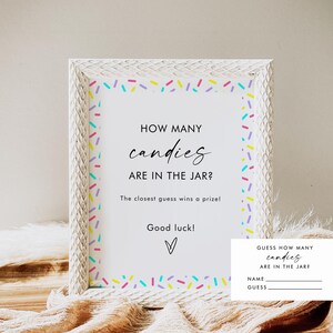 Gioco "Indovina quante caramelle ci sono nel barattolo" per baby shower, gioco di caramelle, genere neutro, istantaneo, cartello 8x10, carta 2x3,5