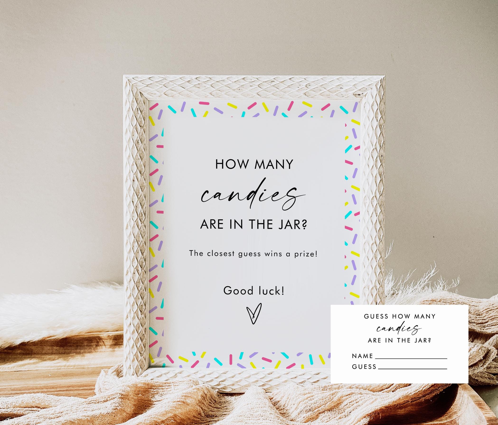 Guess How Many Candies in the Jar Baby Shower Game, Candy Game, Gender Neutral, Instant, 8x10 Sign, 2x3.5 Card