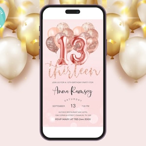 Rose Gold Glitter 13. Geburtstag Einladung Editierbare Geburtstag Invite, Evite