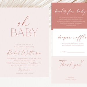 Minimalist Boho Baby Shower Invitation, Modern Baby Shower Invite, Pale Pink Baby Shower, Editable Boho Baby Shower Template