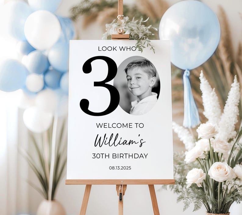 30th Welcome Sign, Look Who's 30 Welcome Sign, Modern 30th Welcome Sign, 30th Poster with Photo, Birthday Welcome Poster, 30th Welcome image 3