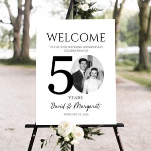 Photo Anniversary Welcome sign, 50th Wedding Anniversary Welcome Sign, 50th Anniversary Decoration, Golden Anniversary Sign, Editable