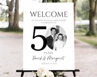 Photo Anniversary Welcome sign, 50th Wedding Anniversary Welcome Sign, 50th Anniversary Decoration, Golden Anniversary Sign, Editable
