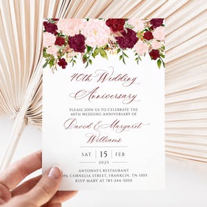 40th Ruby Wedding Anniversary Invitation, Burgundy Wedding Anniversary Invitation, 40th Anniversary Invitation, Instant download
