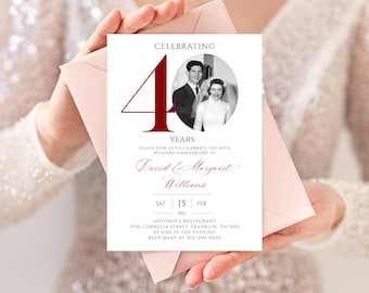 Convite para Bodas de Rubi (40º Aniversário de Casamento), Modelo de Convite com Foto para Bodas de Rubi (40º Aniversário de Casamento)