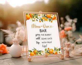 Orange Citrus Mom Osa Bar Mimosa Bar Sign White Floral Rustic A Little Cutie is on the Way Orange Theme Decor Digital Instant Download