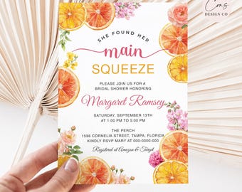 Main Squeeze Brautdusche bearbeitbare Einladung, Zitrus Brautdusche Einladung, Zitrus Themen Dusche einladen, druckbare einladen, Evite