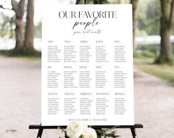BEWERKBARE bruiloft zitplaatsen grafieksjabloon, modern minimalistisch, onze favoriete mensen, bruiloft tafelplan, bewerkbare Instant Download