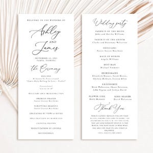 Modern Wedding Program Template, Minimalist Order of Service, Printable Ceremony, DIY Program Card, Instant Download, Editable Text