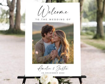 Cartello di benvenuto per matrimonio con foto, cartello di benvenuto per matrimonio, poster per ricevimento, cartello di benvenuto moderno, cartello di benvenuto con foto, modello modificabile
