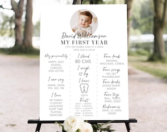 First Birthday Milestone Poster Template, Editable First Birthday Stats Sign, Minimalist First Year Milestone Sign, Instant Download