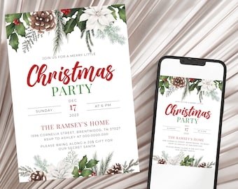 Invitación a fiesta de Navidad, invitación a fiesta de Navidad, imprimible para fiesta de Navidad, invitación a fiesta navideña, descarga de invitación de Navidad