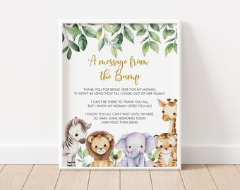 Message from the Bump Sign, Safari Baby Shower, Bump sign, Jungle animals, Message from Baby, Printable, Instant download