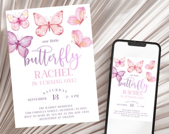 Butterfly Birthday Invitation, 1st Birthday Invite, First Birthday Invitation, Butterfly Birthday, Birthday Girl, Girl Butterfly Party