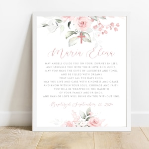 Blush Pink Baptism Blessing Sign, Greenery Pink Floral Baptism Blessing Printable, EDITABLE Baptism Gift for Girl, Prayer Sign