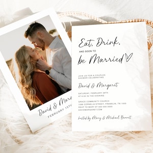 Couples Shower Invitation Template, Printable Modern Wedding Shower Invite, Eat Drink & Be Married, Editable Invite, Instant Download