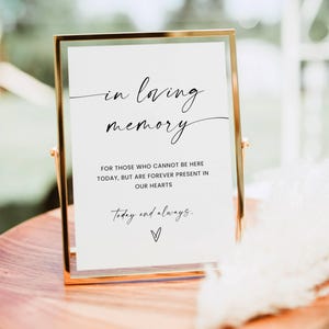 Modern Minimalist In Loving Memory Sign Template, Printable Memorial Sign for Wedding, Wedding Memorial Sign, Watching From Heaven image 2