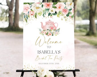 Tea Party Welcome Sign Template, Printable Bridal Tea Shower Welcome Poster, Bridal shower welcome sign download, Bridal tea party welcome