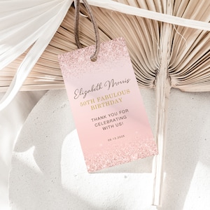 50. Geburtstag Dankeschön Anhänger, Geburtstagsanhänger, Printable Rose Gold Fünfzig und fabelhaftes Abendessen, Geburtstagsgeschenkanhänger