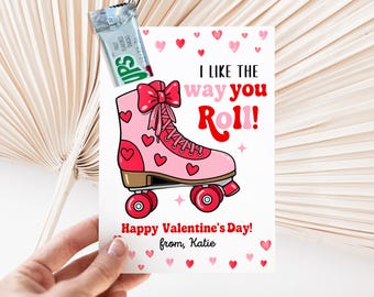 Roller Skate Valentine Card Template Printable Classroom Valentine For Kids Fruit Chocolate Roll Valentine Party Favor Treat Valentines Day