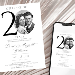 Einladung zum 20-jährigen Hochzeitsjubiläum, Fotoeinladungsvorlage zum 20-jährigen Jubiläum, bearbeitbar, mit Foto