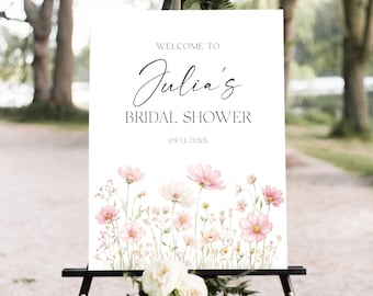 Bearbeitbare Wildblumen Willkommensschild Vorlage, druckbares Brautparty Willkommensschild, Dusche Dekor, Blumenstielen, bunte Blumen, Brautbrunch
