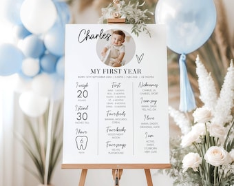 Baby's First Year Milestone Board Template, Editable 1st Birthday Photo Milestone Sign, Printable Milestone Poster, Instant Download